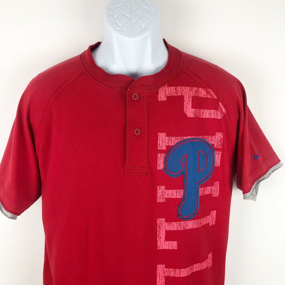 Nike Philadelphia Phillies Henley Shirt Mens Large Sewn Logo Short Sleeve Jersey - Picture 2 of 12